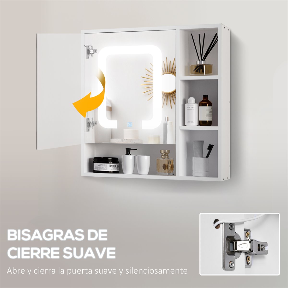 Armário de casa de banho com espelho e LED 60 x 60 cm branco CHABUNCO 